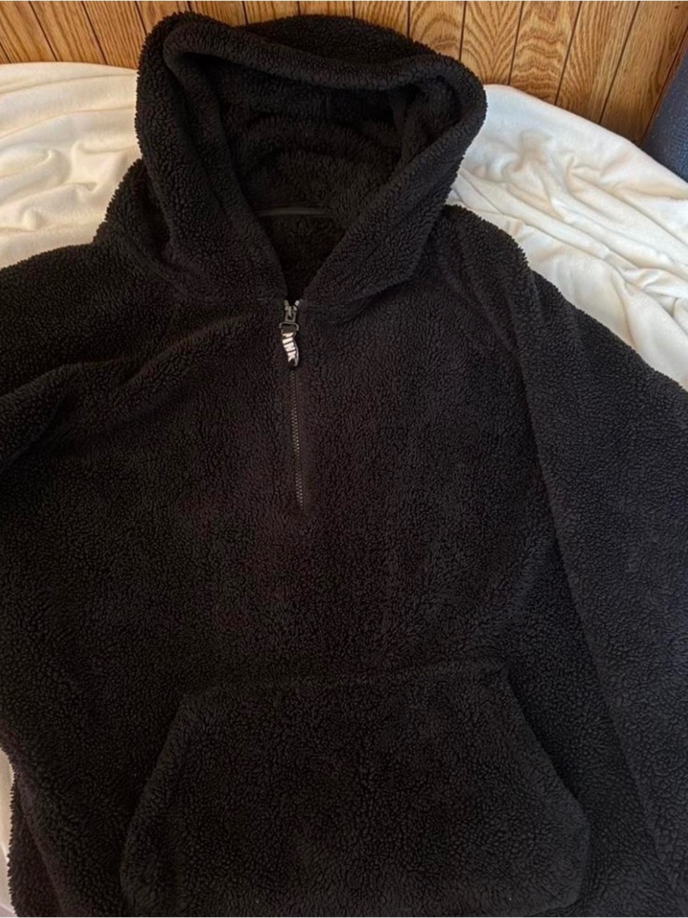 PINK Victoria's Secret Black Sherpa Half Zip Hoodie